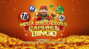 Interface do jogo Caishen Bingo da JDB mostrando cartões de bingo e números sorteados.
